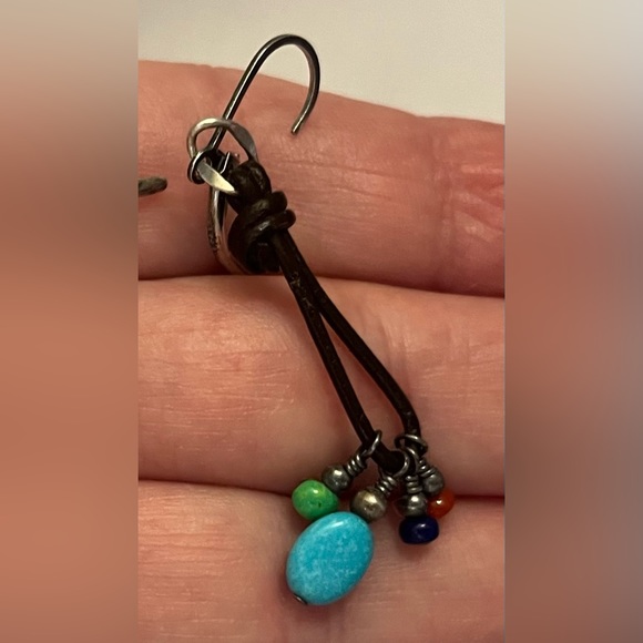 925 leather dangling pierced earrings w/faux stones jewelry - Picture 12 of 16